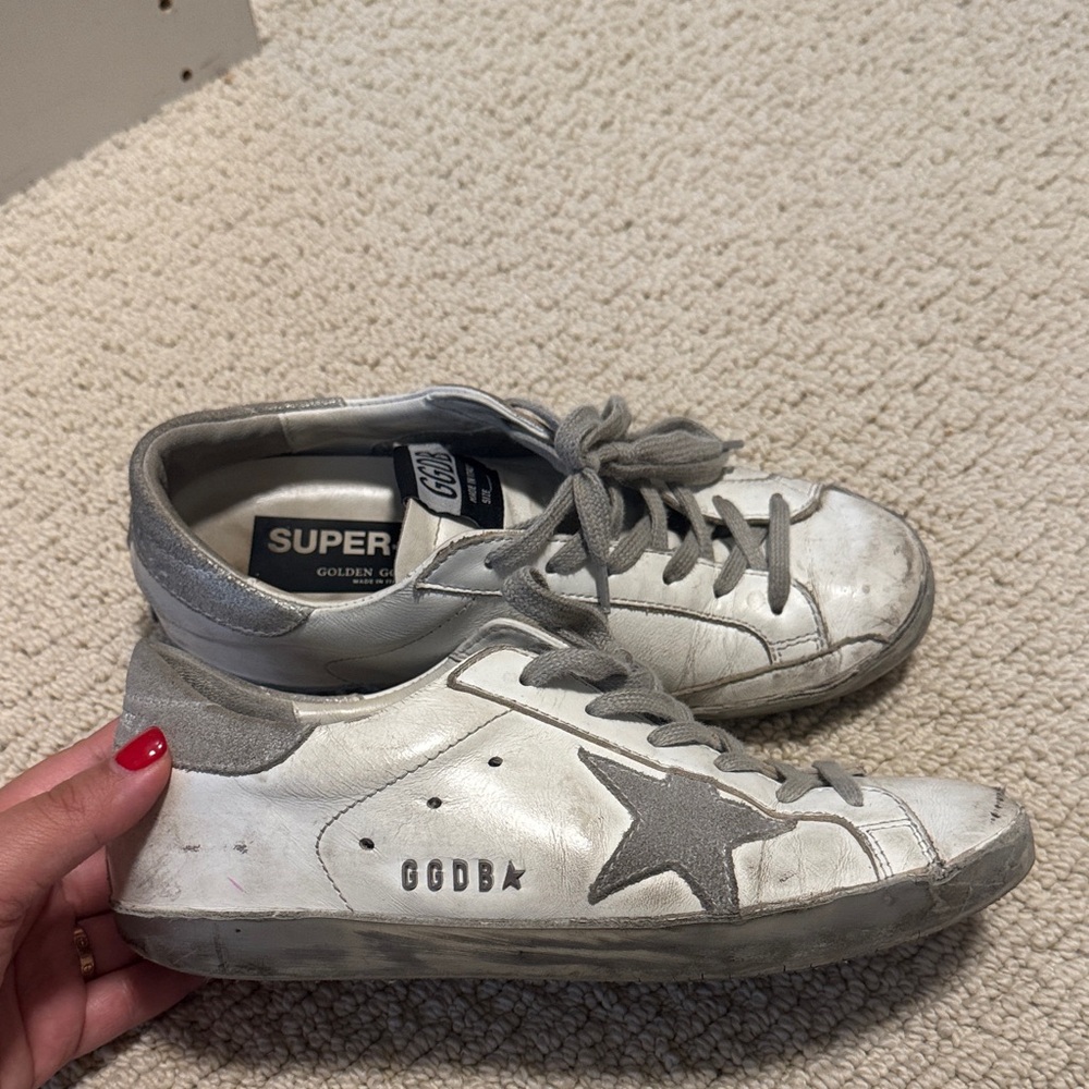 Golden Goose White and Gray Superstar Sneakers